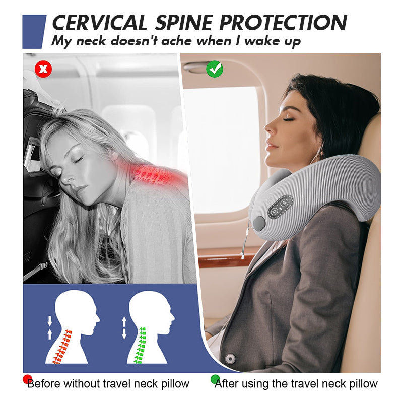 Premium U-Shaped Travel Pillow – Heated Massage Memory Foam Neck Pillow for Airplanes, Ergonomic Design for Pain Relief