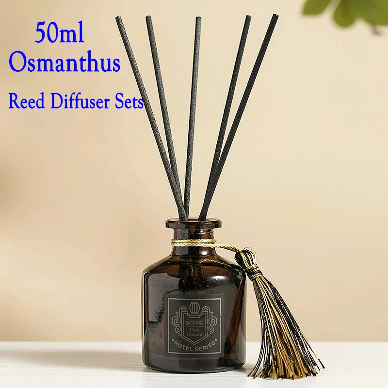 Luxury 50ml Reed Diffuser Set – Home, Hotel, Bathroom Air Freshener, Rattan Aromatherapy Glass Diffuser, Long-Lasting Home 