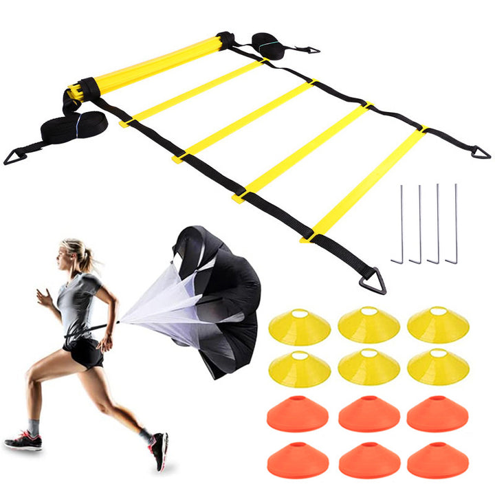 Premium Agility Training Kit for Football & Soccer – Speed Ladder, Balance Disc Cones, Chute Running Umbrella, Stakes &