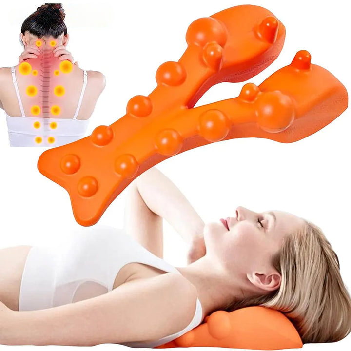 Premium Neck & Back Stretching Device for Spine Alignment, Cervical & Lumbar Traction, Silicone Massage Board for Pain 