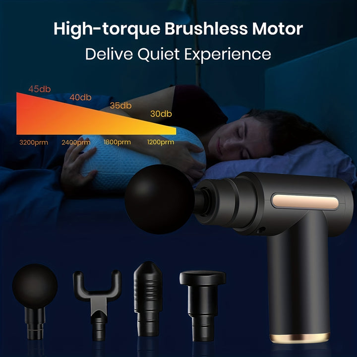 High-Quality Portable Massage Gun, 6-Speed Deep Tissue Percussion Massager with 4 Replaceable Heads, Rechargeable USB-Powered