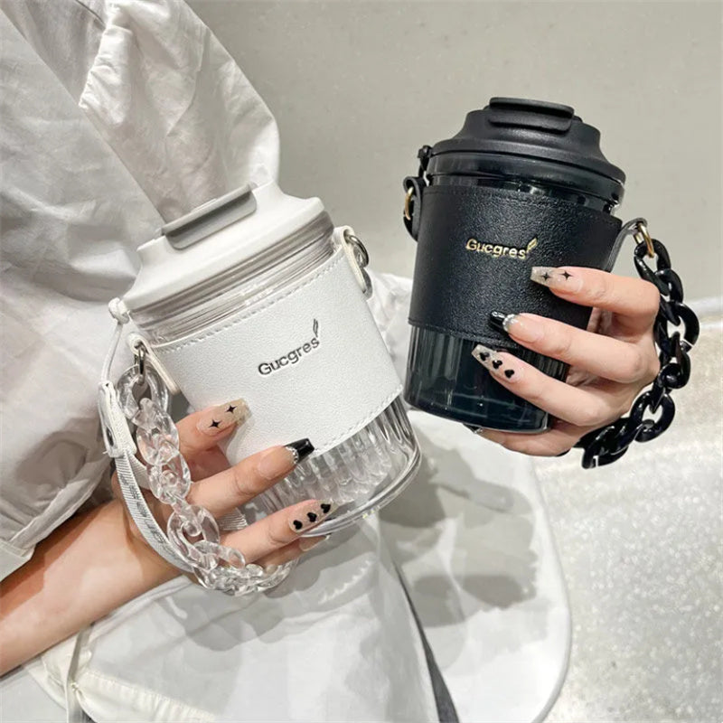 Premium Large Capacity Rhinestone-Encrusted Portable Water Cup – Luxury Direct Drink Coffee Cup with Elegant Chain – Stylish 