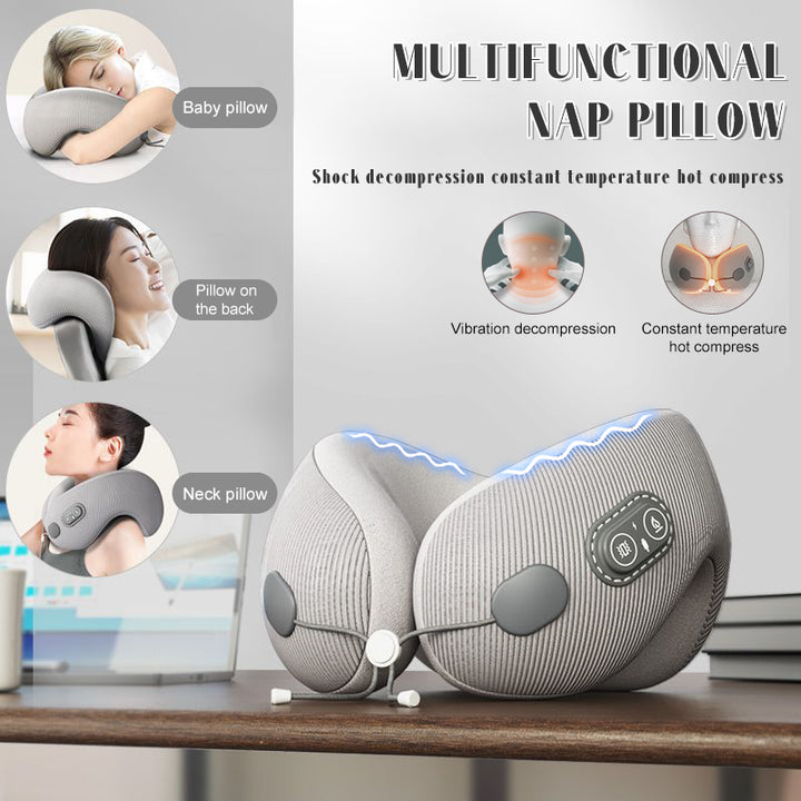 Premium U-Shaped Travel Pillow – Heated Massage Memory Foam Neck Pillow for Airplanes, Ergonomic Design for Pain Relief