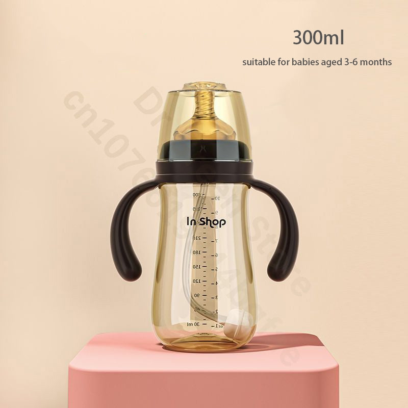 Premium 300ml Baby Bottle – Drop-Proof PPSU, Wide Caliber, BPA-Free, with Straw & Double Handles, Ideal for Easy Feeding 