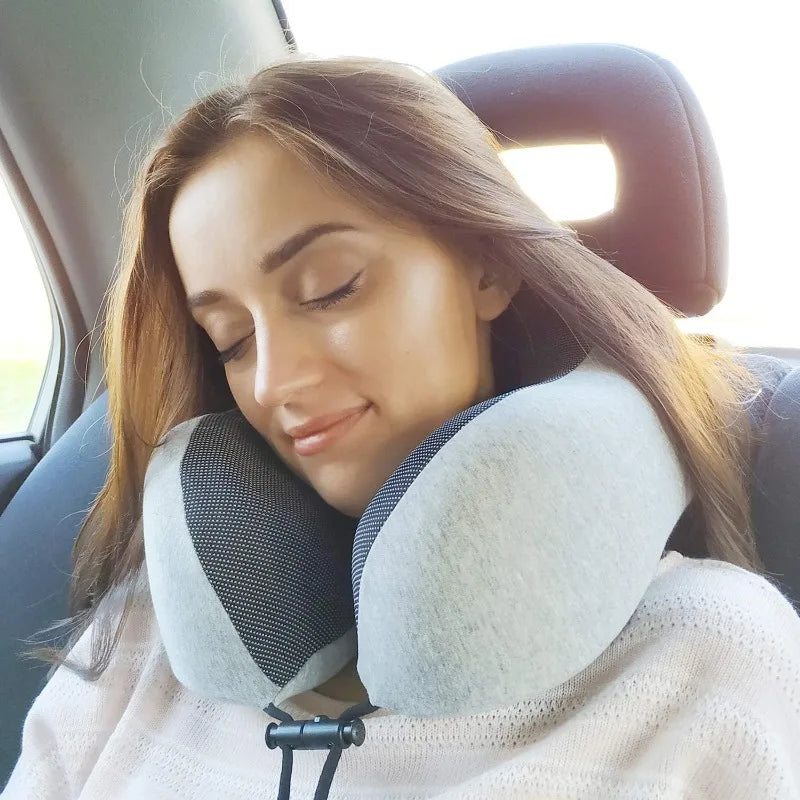 Premium U-Shaped Travel Pillow – Heated Massage Memory Foam Neck Pillow for Airplanes, Ergonomic Design for Pain Relief