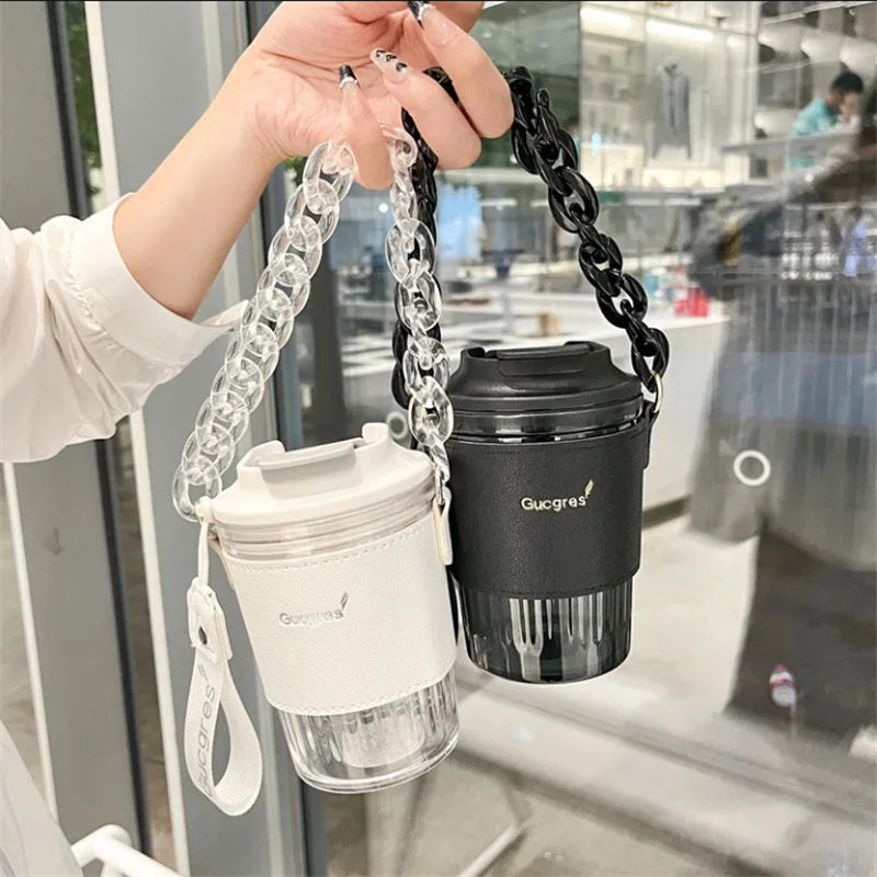 Premium Large Capacity Rhinestone-Encrusted Portable Water Cup – Luxury Direct Drink Coffee Cup with Elegant Chain – Stylish 