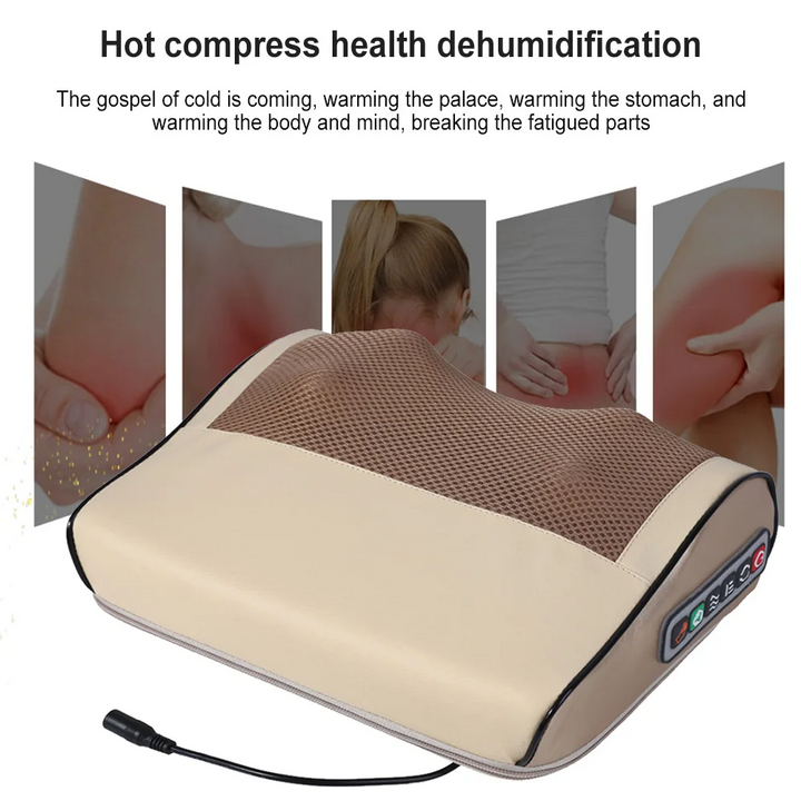 Luxury Heated Cervical Neck Massage Pillow with Deep Tissue Kneading, Vibration, and Electric Massage for Waist, Back & Legs 