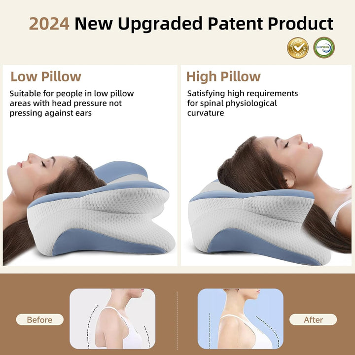 High-Quality Ergonomic Memory Foam Cervical Pillow - Neck & Shoulder Support, Adjustable for Side, Back & Stomach Sleepers, 