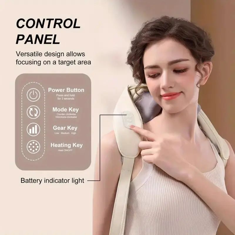 Luxury Neck and Shoulder Massager with Heat, Deep Tissue Shiatsu Kneading for Pain Relief, Electric Rechargeable Massage