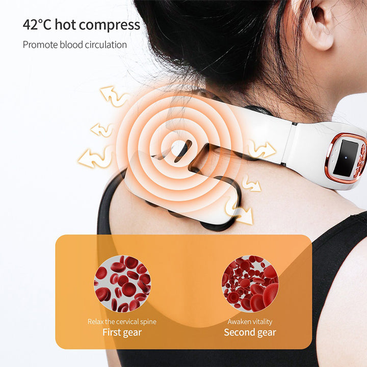 Premium 6-Head Smart Electric Neck and Back Pulse Massager - TENS Wireless Heat Therapy, Cervical Vertebra Pain Relief &