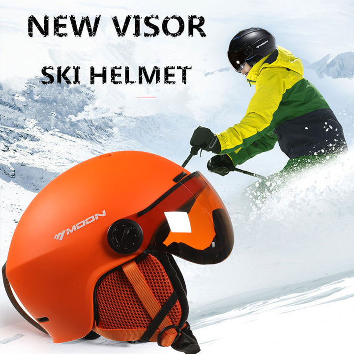 Premium Ski Helmet with Integrated Goggles – Inmold PC & EPS Construction, Adjustable Chin Pad & Head Circumference, 