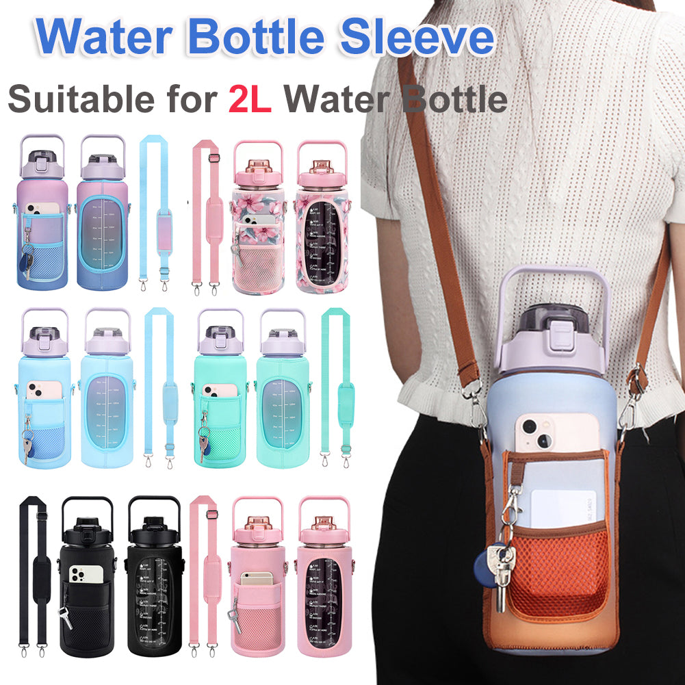 Premium 2L Water Bottle Sleeve with Pop-Up Straw – Leakproof Half Gallon Jug, Insulated Holder, Storage Pockets for Phone,  