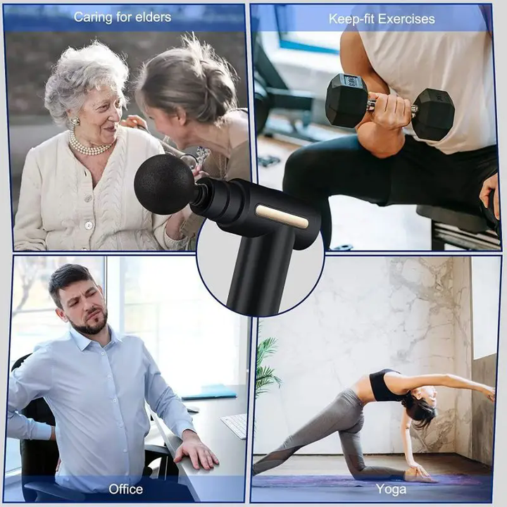 High-Quality Portable Massage Gun, 6-Speed Deep Tissue Percussion Massager with 4 Replaceable Heads, Rechargeable USB-Powered