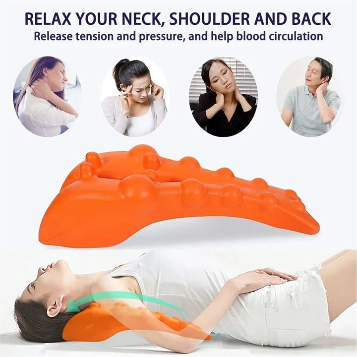 Premium Neck & Back Stretching Device for Spine Alignment, Cervical & Lumbar Traction, Silicone Massage Board for Pain 