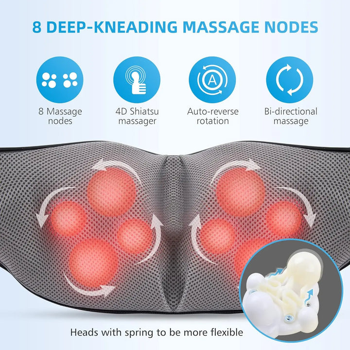 Luxury Shiatsu Neck, Back & Shoulder Massager with Heat, 4D Deep Kneading for Full Body Muscle Relief, Electric Massage 