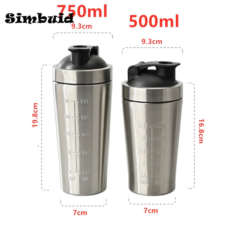 Premium Stainless Steel Protein Powder Shaker Bottle – 500ML/750ML Leak-Proof Gym Fitness Cup – Steel Ball for Smooth Mixing 