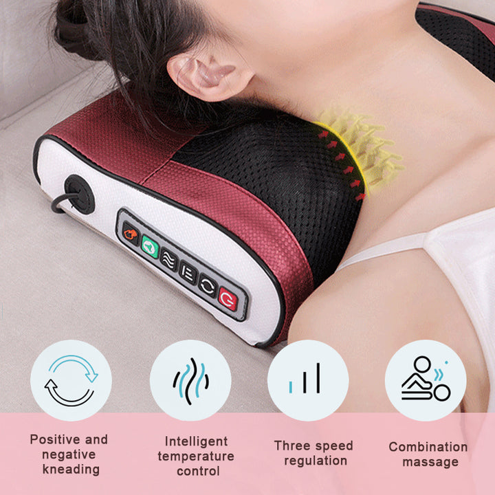 Luxury Heated Cervical Neck Massage Pillow with Deep Tissue Kneading, Vibration, and Electric Massage for Waist, Back & Legs 