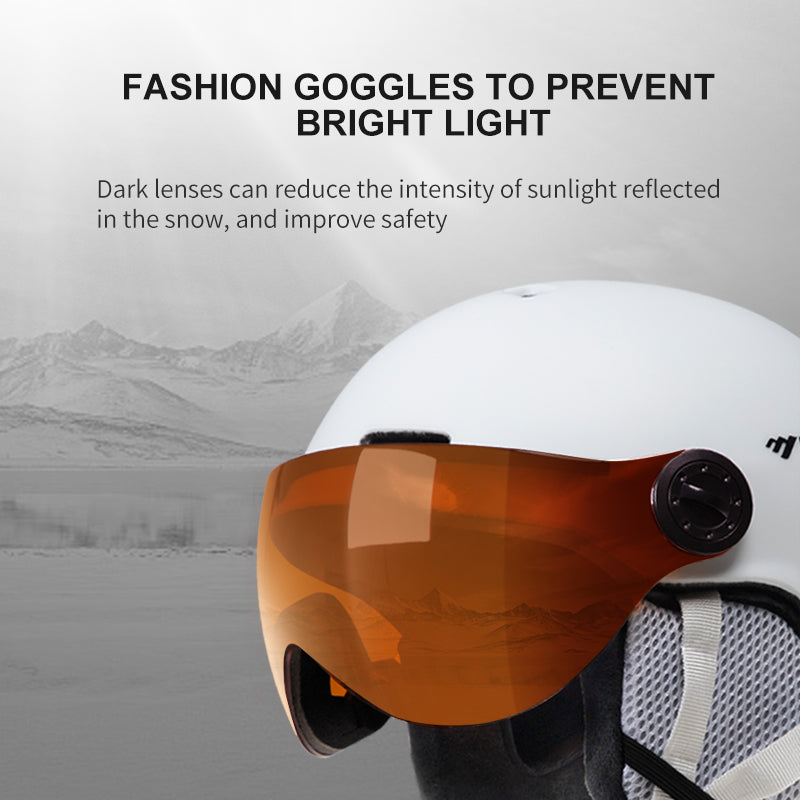 Premium Ski Helmet with Integrated Goggles – Inmold PC & EPS Construction, Adjustable Chin Pad & Head Circumference, 