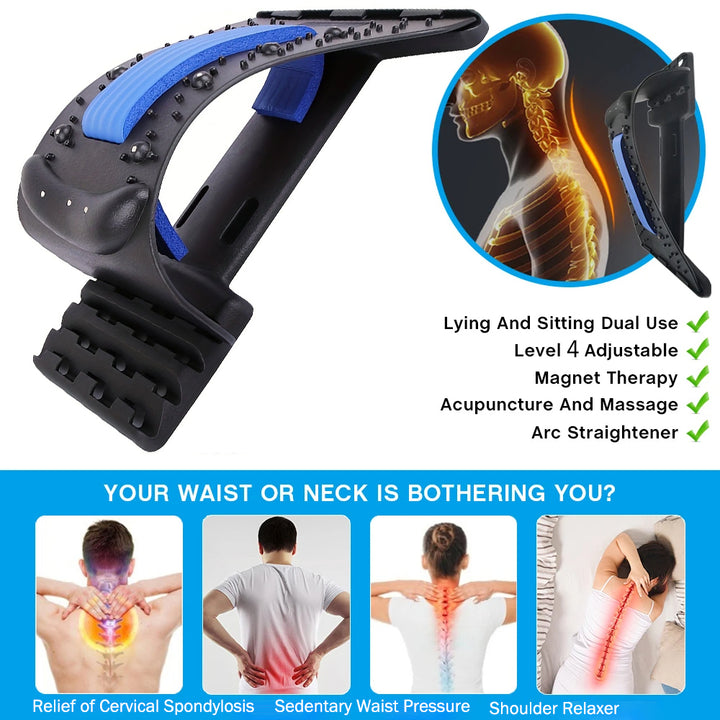 High-Quality 4-Level Neck & Back Stretcher with Magnetotherapy - Adjustable Cervical Spine Support for Pain Relief, Lumbar and Upper Back Massage Tool for Home & Office