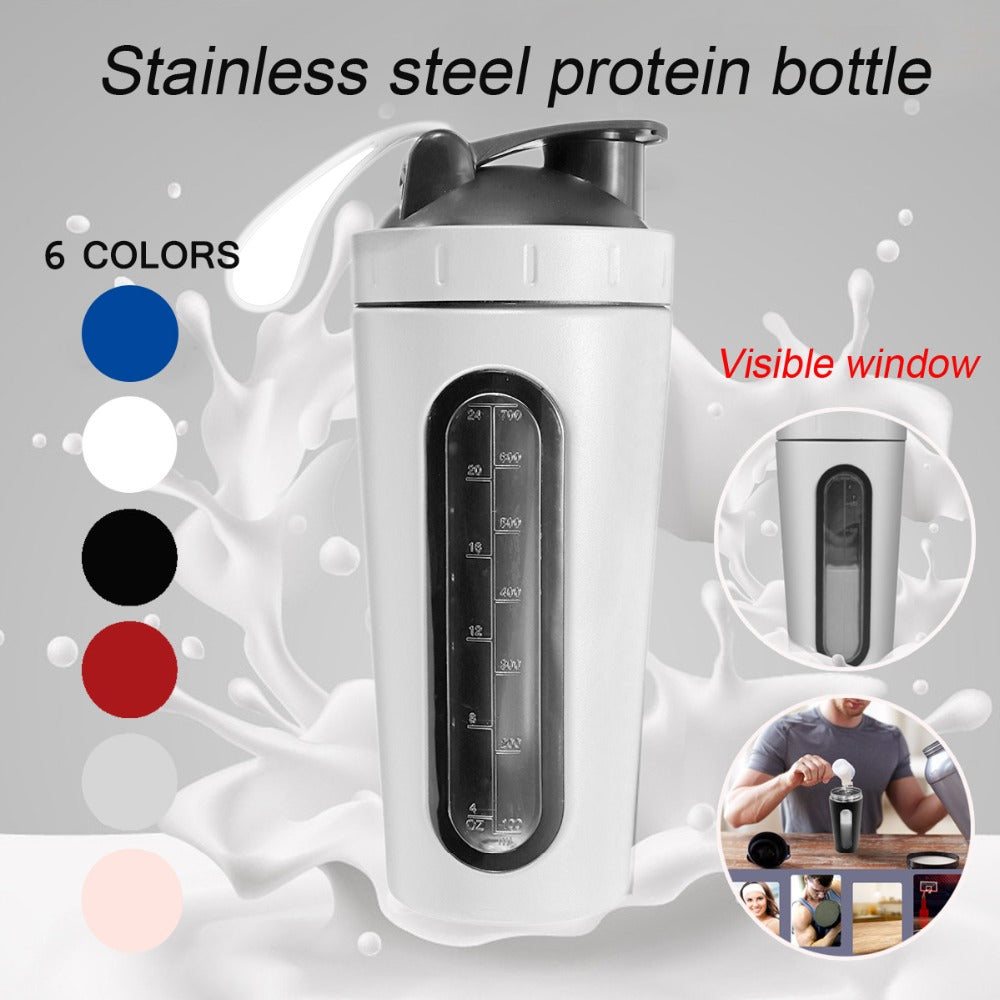 Premium Stainless Steel Sports Shaker Bottle – 700ML Protein Mixer with Scale – Leak-Proof Gym Fitness Water Bottle – Ideal 