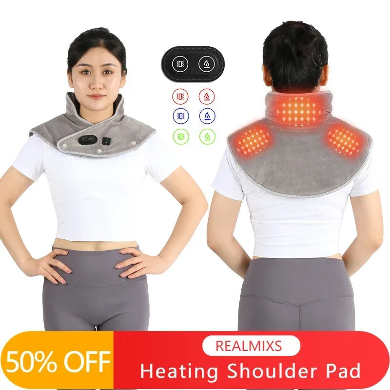 Luxury Electric Heating Shoulder and Neck Pad Massager with 3-Heat Levels, USB-Powered Hot Compress Shawl for Cervical, Back 