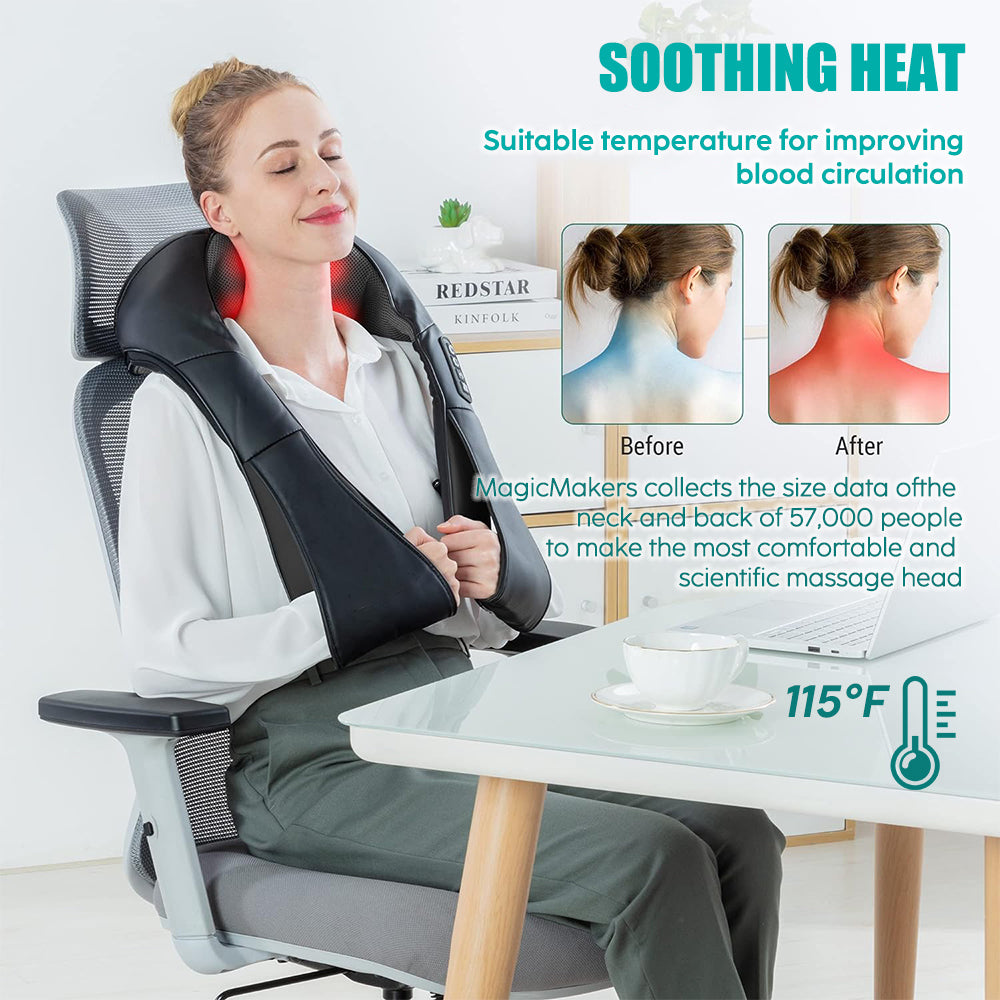 Luxury Shiatsu Neck, Back & Shoulder Massager with Heat, 4D Deep Kneading for Full Body Muscle Relief, Electric Massage 