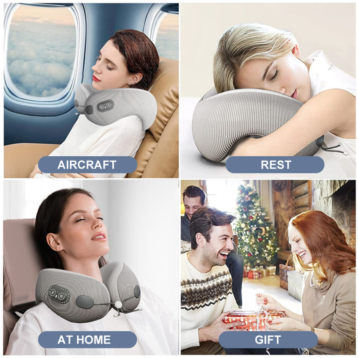 Premium U-Shaped Travel Pillow – Heated Massage Memory Foam Neck Pillow for Airplanes, Ergonomic Design for Pain Relief