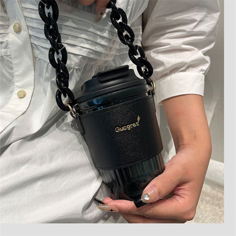 Premium Large Capacity Rhinestone-Encrusted Portable Water Cup – Luxury Direct Drink Coffee Cup with Elegant Chain – Stylish 