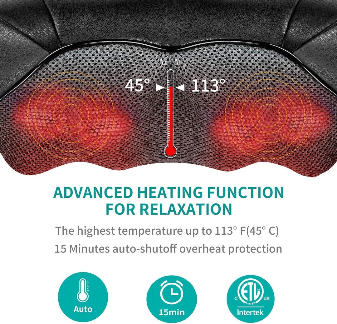 Luxury Shiatsu Neck, Back & Shoulder Massager with Heat, 4D Deep Kneading for Full Body Muscle Relief, Electric Massage 