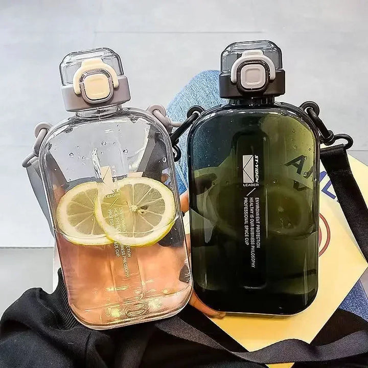 Premium Transparent Water Bottle – 750ML Portable Travel Canteen with Adjustable Strap – Elegant Slim Design for Sports, 