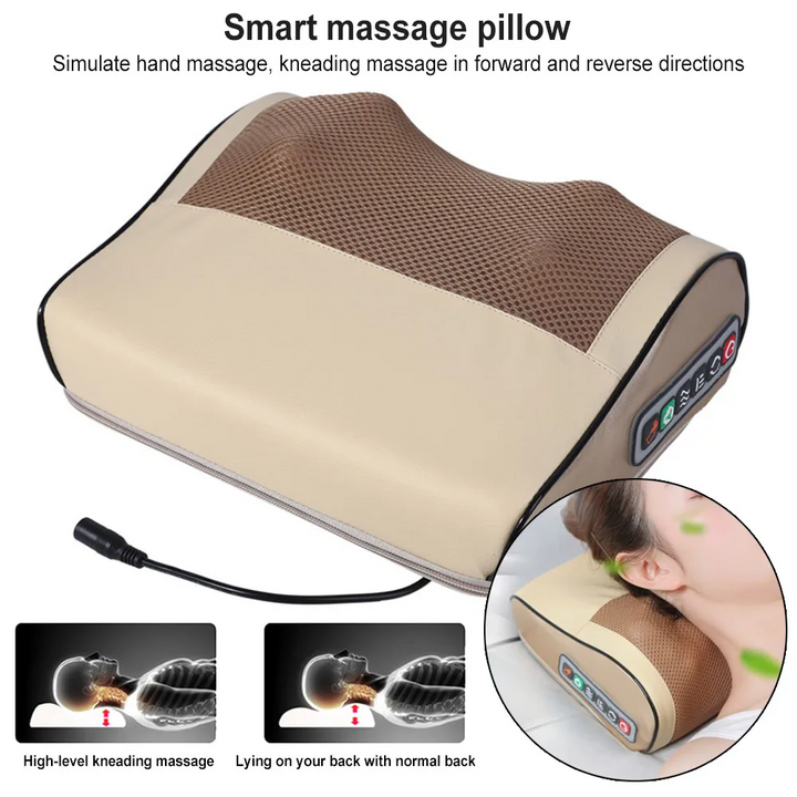 Luxury Heated Cervical Neck Massage Pillow with Deep Tissue Kneading, Vibration, and Electric Massage for Waist, Back & Legs 