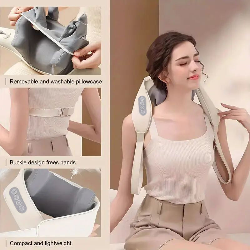 Luxury Neck and Shoulder Massager with Heat, Deep Tissue Shiatsu Kneading for Pain Relief, Electric Rechargeable Massage