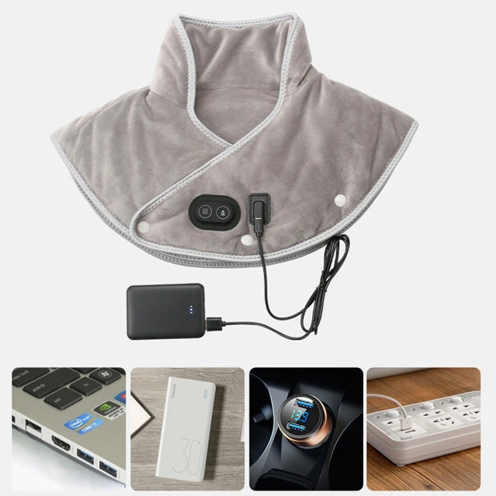 Luxury Electric Heating Shoulder and Neck Pad Massager with 3-Heat Levels, USB-Powered Hot Compress Shawl for Cervical, Back 