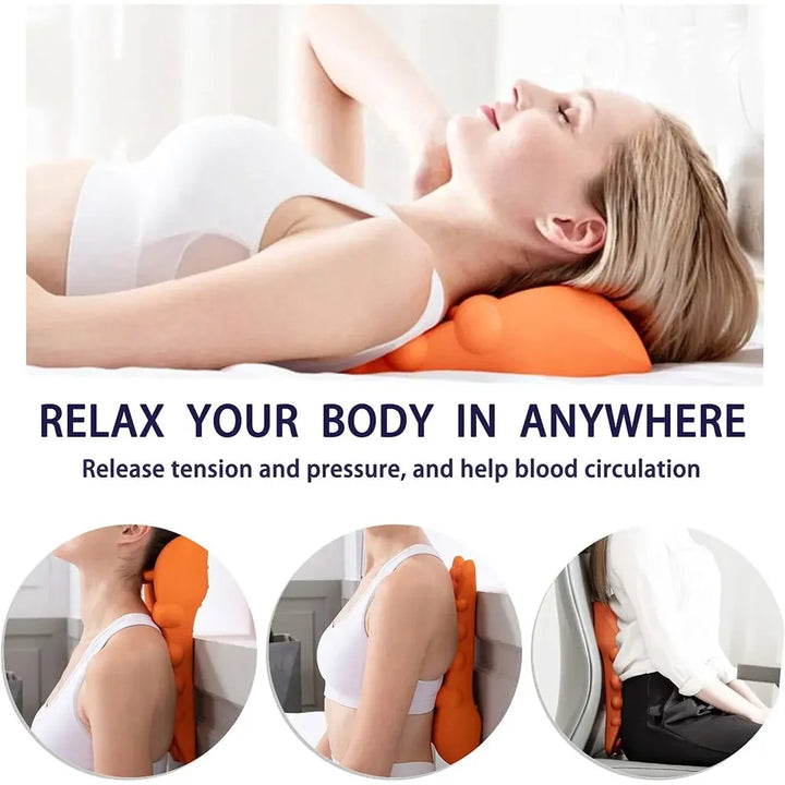 Premium Neck & Back Stretching Device for Spine Alignment, Cervical & Lumbar Traction, Silicone Massage Board for Pain 