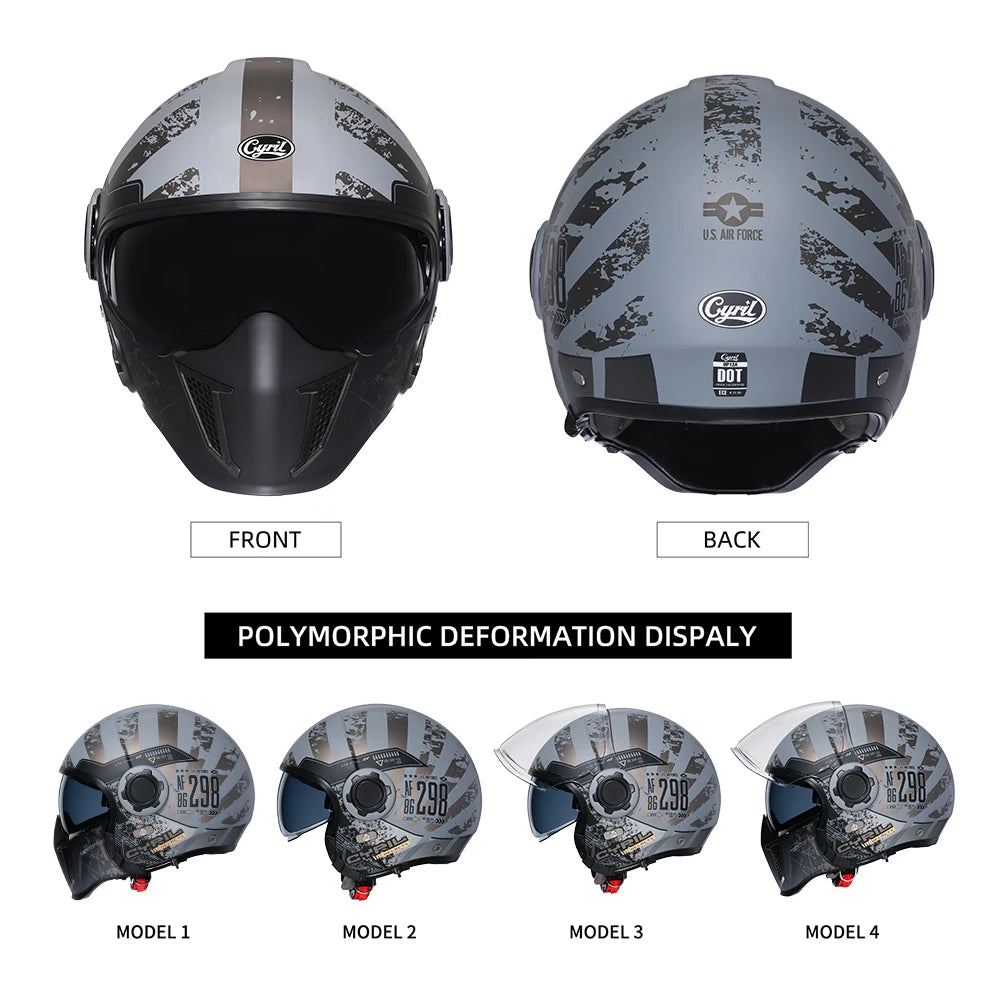 Premium Modular Motorcycle Helmet – Full Face & Open Face, Dual Lens, DOT ECE Approved, ABS Shell for Men & Women, Retro Style, Tool-Free Setup for Easy Customization