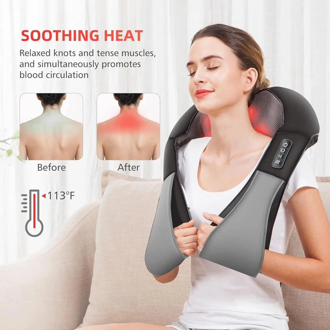 Luxury Shiatsu Neck, Back & Shoulder Massager with Heat, 4D Deep Kneading for Full Body Muscle Relief, Electric Massage 