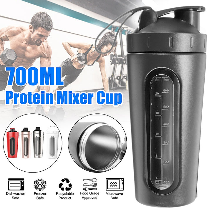 Premium Stainless Steel Sports Shaker Bottle – 700ML Protein Mixer with Scale – Leak-Proof Gym Fitness Water Bottle – Ideal 