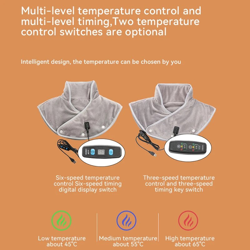 Luxury Electric Heating Shoulder and Neck Pad Massager with 3-Heat Levels, USB-Powered Hot Compress Shawl for Cervical, Back 