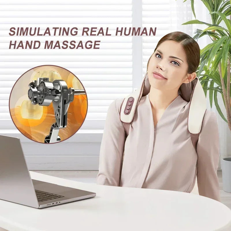 Luxury Neck and Shoulder Massager with Heat, Deep Tissue Shiatsu Kneading for Pain Relief, Electric Rechargeable Massage