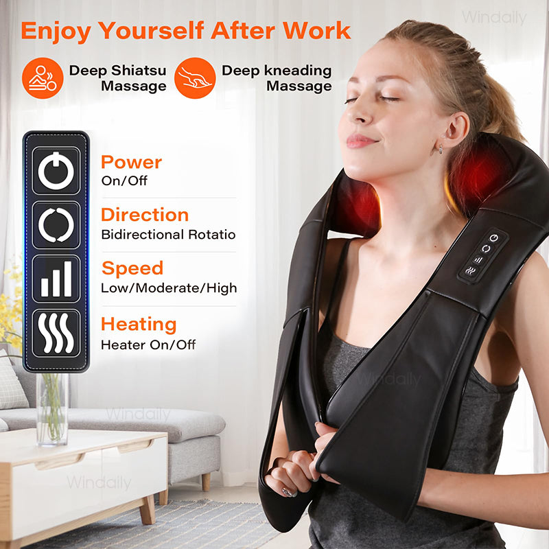 Luxury Shiatsu Neck, Back & Shoulder Massager with Heat, 4D Deep Kneading for Full Body Muscle Relief, Electric Massage 