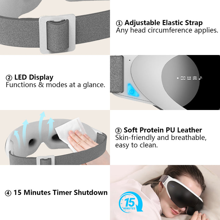 High Quality 6D Smart Eye Massager Heated Eye Mask – Vibration, Airbag Pressure, Infrared Hot Compress, Music Therapy, Reliev