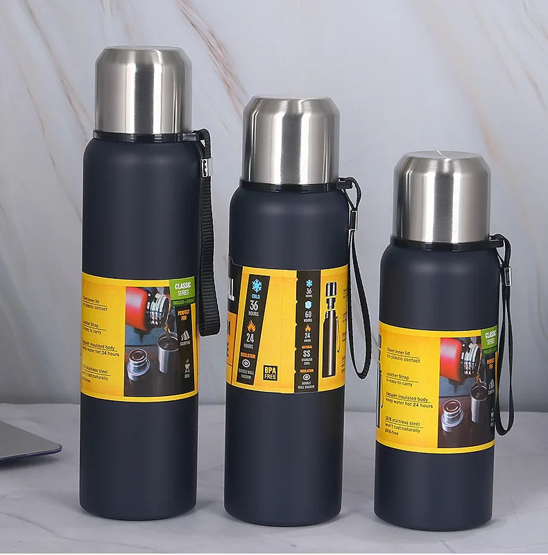 Premium Large Capacity Stainless Steel Thermos Flask - 500ml/1000ml/1500ml Insulated Water Bottle with Leak-Proof Lid, 