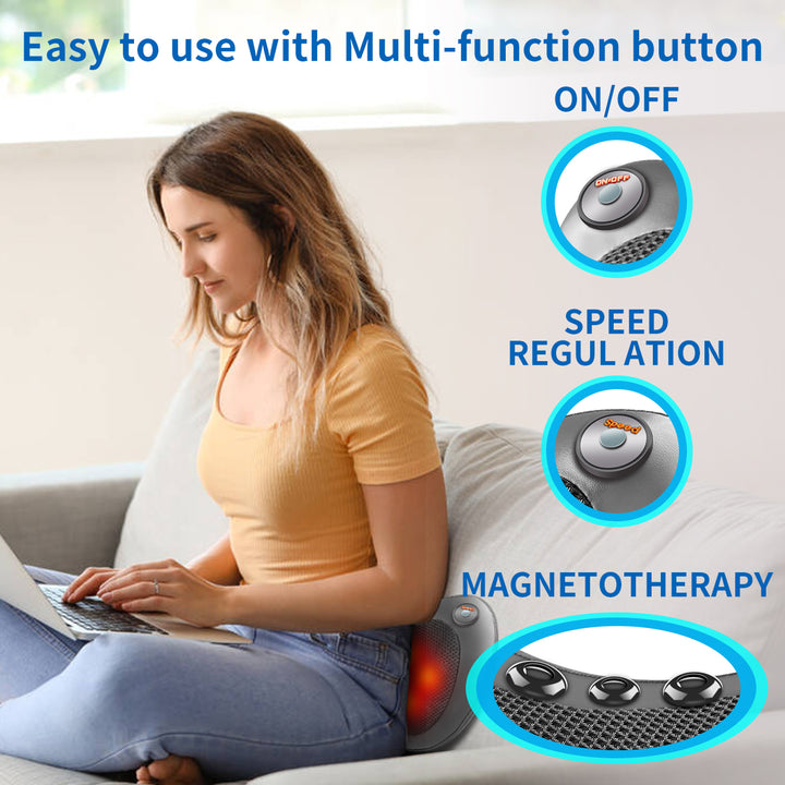 High-Quality 8-Head Electric Shiatsu Back Massager Pillow with Heat, Deep Tissue Massage for Neck, Shoulder, Foot & Full 