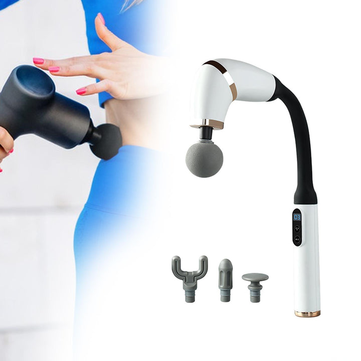 Premium Bent Handle Massage Gun for Deep Tissue Relief, Long Handle Electric Cervical Massager with Adjustable Speed & Modes 