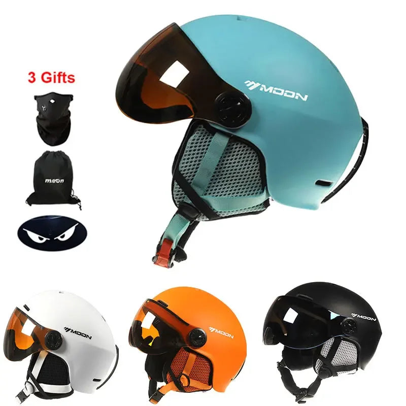 Premium Ski Helmet with Integrated Goggles – Inmold PC & EPS Construction, Adjustable Chin Pad & Head Circumference, 