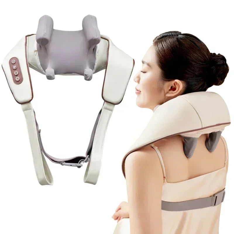 Luxury Neck and Shoulder Massager with Heat, Deep Tissue Shiatsu Kneading for Pain Relief, Electric Rechargeable Massage