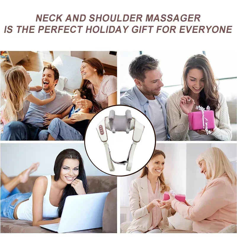 Luxury Neck and Shoulder Massager with Heat, Deep Tissue Shiatsu Kneading for Pain Relief, Electric Rechargeable Massage