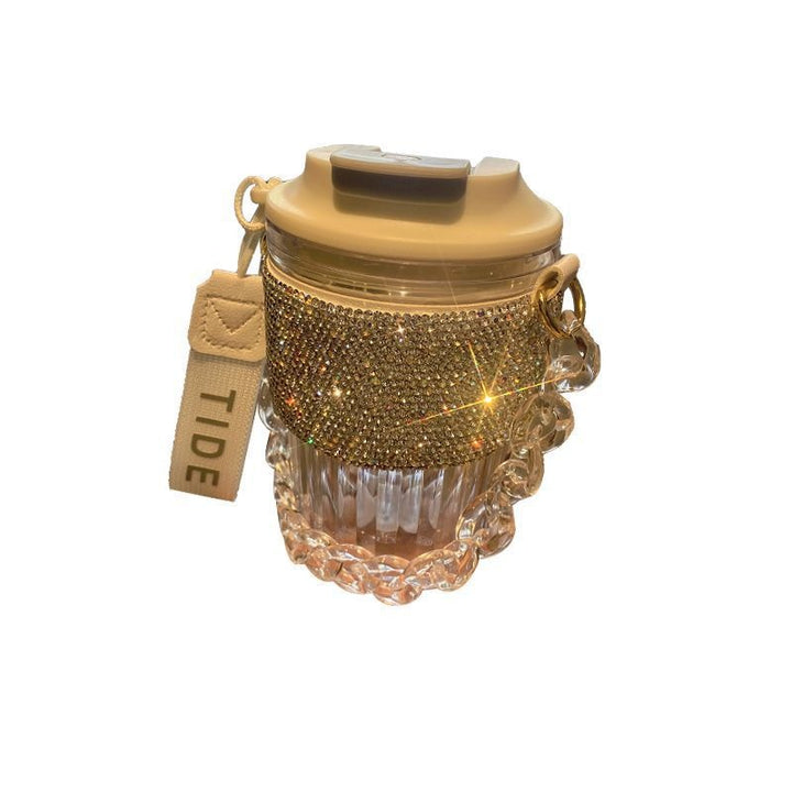 Premium Large Capacity Rhinestone-Encrusted Portable Water Cup – Luxury Direct Drink Coffee Cup with Elegant Chain – Stylish 