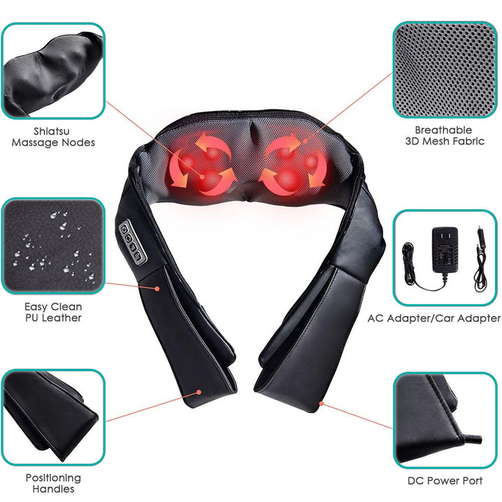 Luxury Shiatsu Neck, Back & Shoulder Massager with Heat, 4D Deep Kneading for Full Body Muscle Relief, Electric Massage 