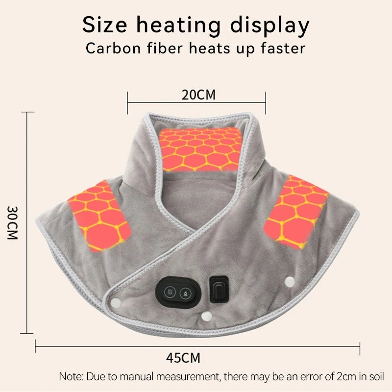 Luxury Electric Heating Shoulder and Neck Pad Massager with 3-Heat Levels, USB-Powered Hot Compress Shawl for Cervical, Back 